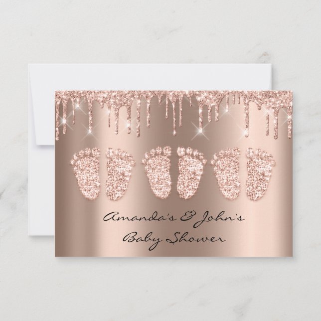 Invitation Triplets Baby shower Pieds Rose Gold Girl garçon (Dos)