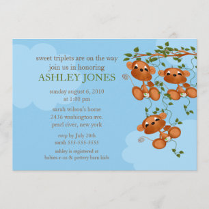 Invitation Triplets doux Baby shower de singe