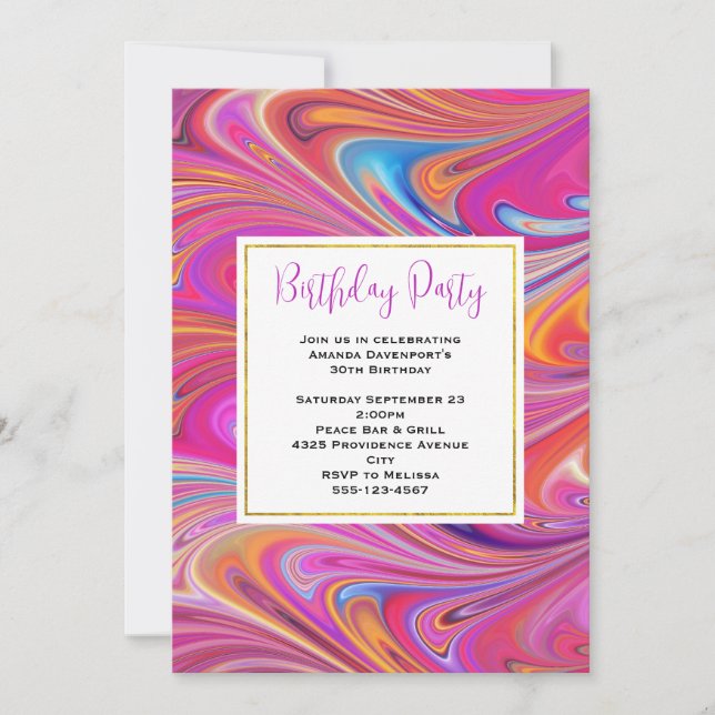 Invitation Trippy rose et orange design Tourbillonnant Annive (Devant)