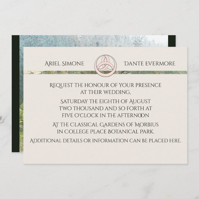 Invitation Triquetra de Rose blanche sauvage (Devant / Derrière)