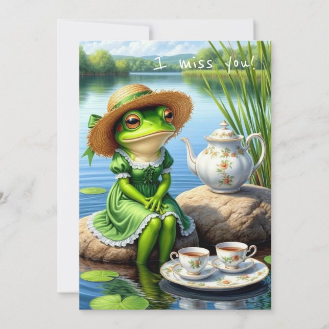 Invitation Triste grenouille dans un casquette. Tu me manques (Devant)