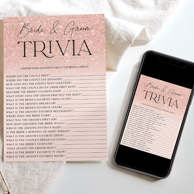 Invitation Trivia de mariage rose gold chic ombré rose (Créateur téléchargé)