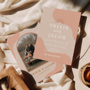 Invitation TRIXIE Blush Rétro Courbé Mariage Bohème Photo 