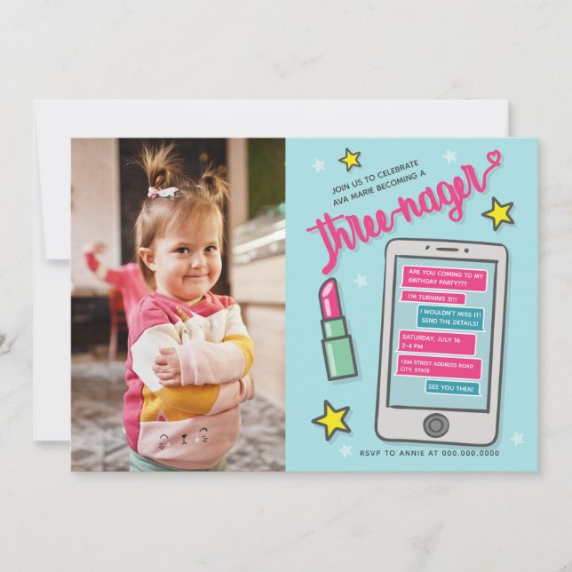 Invitation Trois ans, photo de troisième anniversaire à l'âge (Devant)