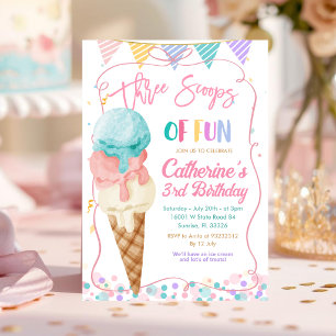 Invitation Trois Boules De Fun Fête D'anniversaire 3 Ans Glac