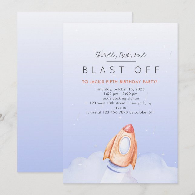 Invitation Trois Deux Un Feu Au-Delà De L'Espace Anniversaire (Devant / Derrière)