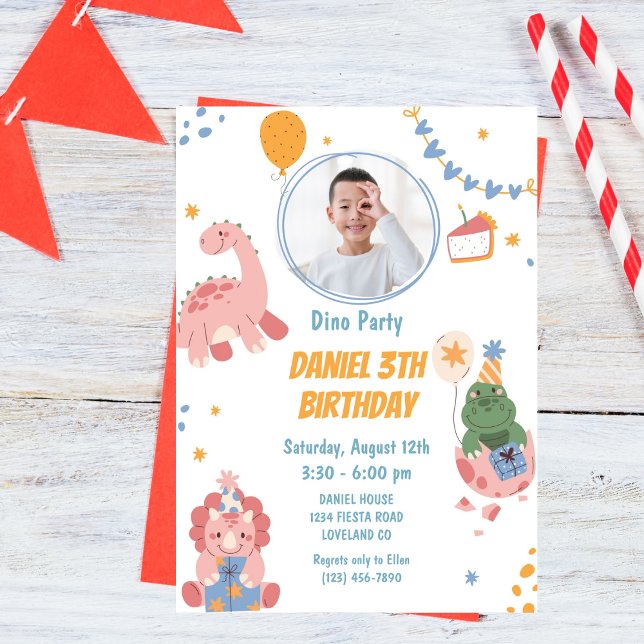 Invitation Trois enfants Rex Dinosaur 3e fête d'anniversaire (Créateur téléchargé)