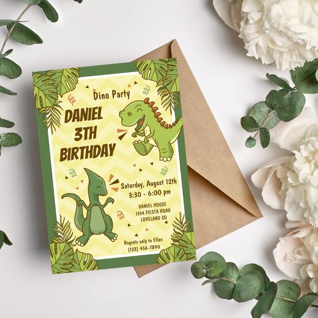 Invitation Trois enfants Rex Dinosaur 3e fête d'anniversaire (Créateur téléchargé)