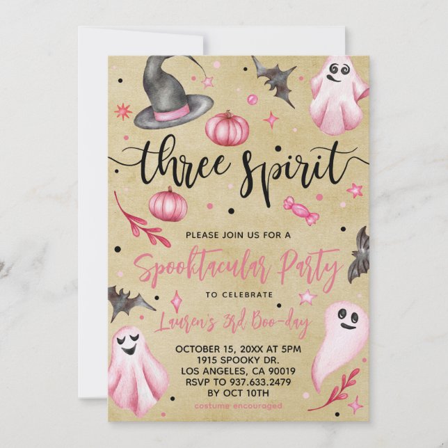 Invitation Trois Esprit Éffrayant Halloween anniversaire (Devant)