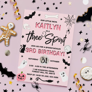 Invitation Trois Esprit ! Filles Halloween 3e anniversaire