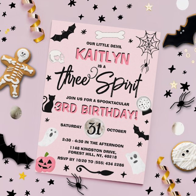 Invitation Trois Esprit ! Filles Halloween 3e anniversaire (Créateur téléchargé)