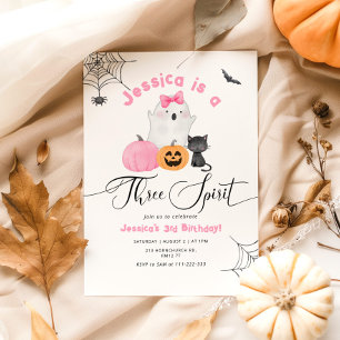 Invitation Trois Esprit Halloween rose éffrayante fille anniv