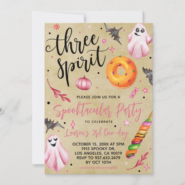 Invitation Trois Esprits Épouvantable Anniversaire Halloween (Devant)