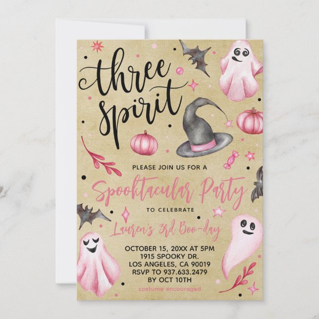 Invitation Trois Esprits Épouvantable Anniversaire Halloween (Devant)