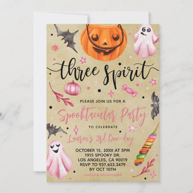 Invitation Trois Esprits Épouvantable Anniversaire Halloween (Devant)
