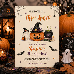 Invitation Trois Esprits Mignon Fantôme Halloween 3ème Annive