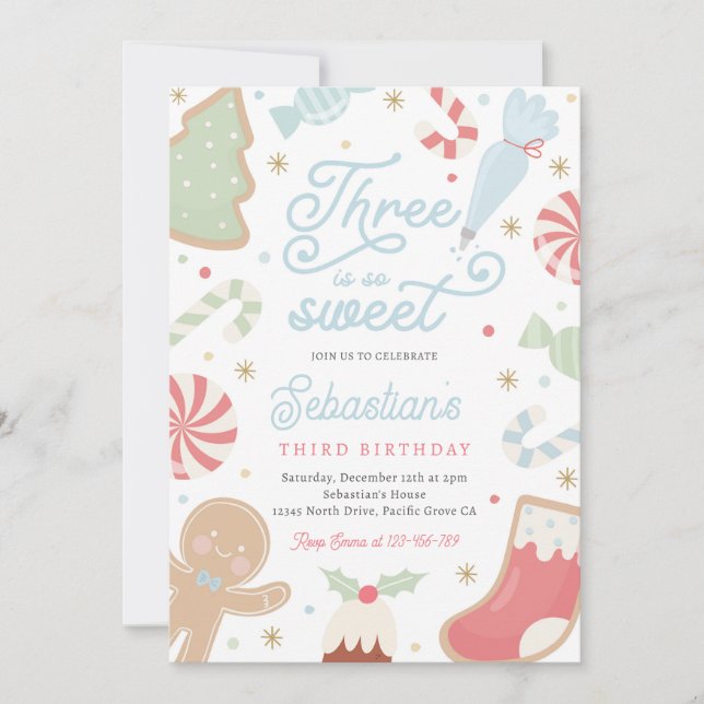 Invitation Trois est si doux Noël Cookie 3e anniversaire (Devant)