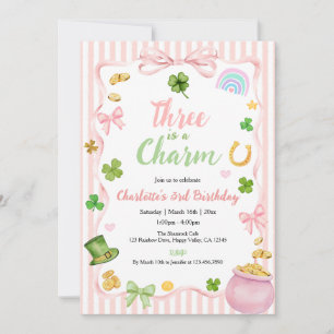 Invitation Trois est un Charme Fille 3ème Anniversaire Rose T