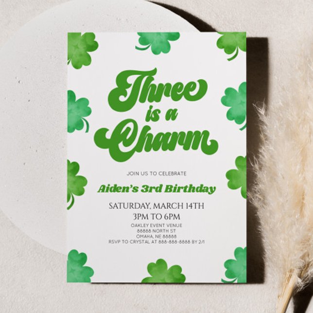 Invitation Trois Est Un Charme Vert Clover 3E Anniversaire Fê (Créateur téléchargé)