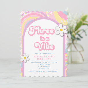 Invitation Trois est une ambiance Groovy, Fille Rétro Couleur
