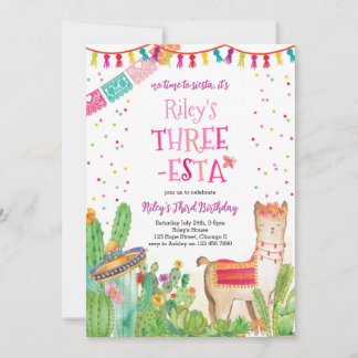Invitation Trois Esta Fiesta Girl 3ème anniversaire Invitatio