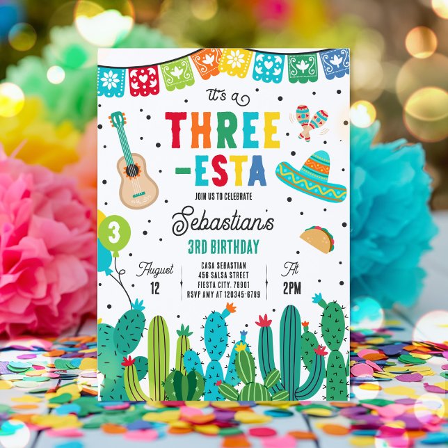 Invitation Trois Esta Mexicaine Fiesta 3e fête d'anniversaire (Créateur téléchargé)