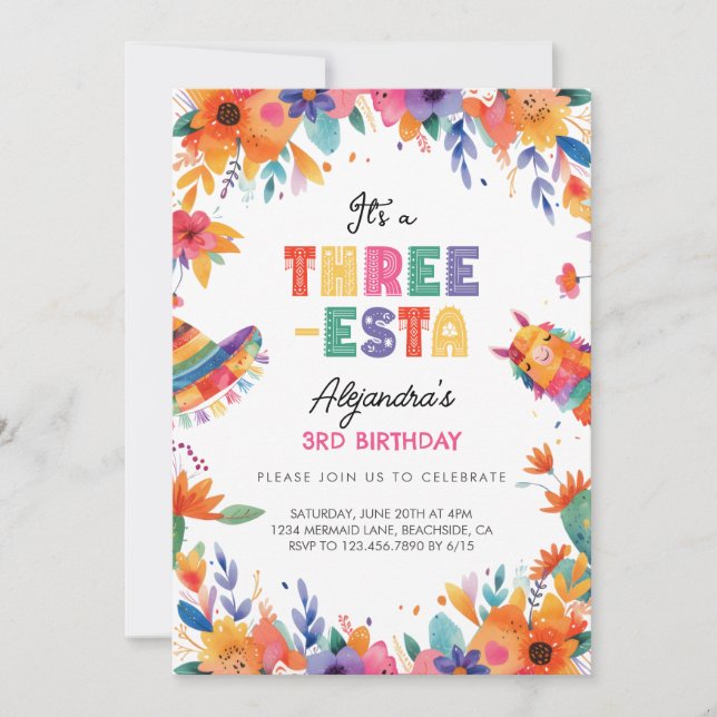 Invitation Trois Esta Mexicaine Fiesta 3e fête d'anniversaire (Devant)