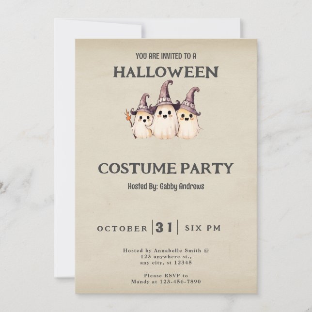 Invitation Trois fantômes Chapeau de sorcière Costume Hallowe (Devant)