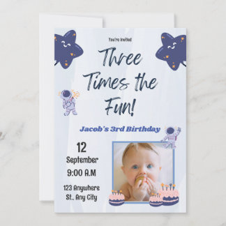 Invitation Trois fois le Fun, personnalisable 3e anniversaire