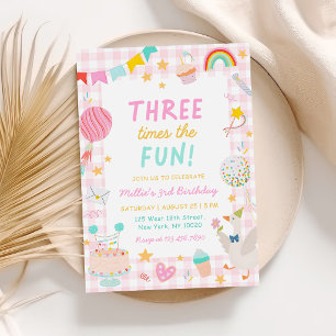 Invitation Trois fois plus d'amusement Anniversaire 3 ans fil