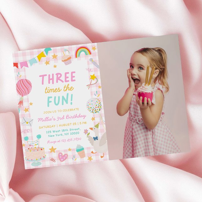 Invitation Trois fois plus d'amusement Photo d'anniversaire c (Créateur téléchargé)
