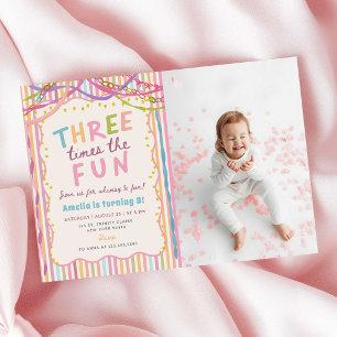 Invitation Trois fois plus d'amusement Photo d'anniversaire c