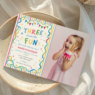 Invitation Trois fois plus d'amusement Photo d'anniversaire c