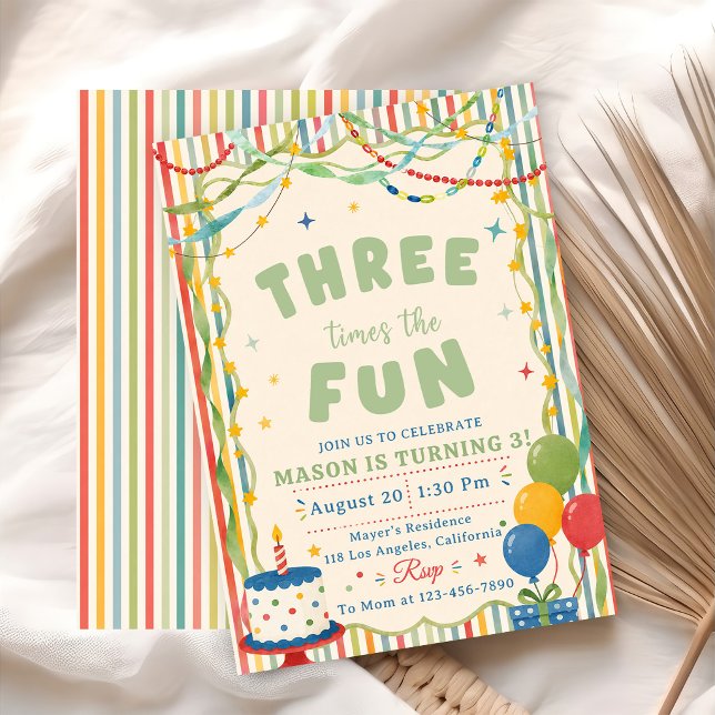 Invitation Trois fois plus de plaisir 3e anniversaire (Créateur téléchargé)