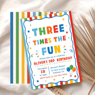 Invitation Trois fois plus de plaisir Anniversaire 3 ans Colo