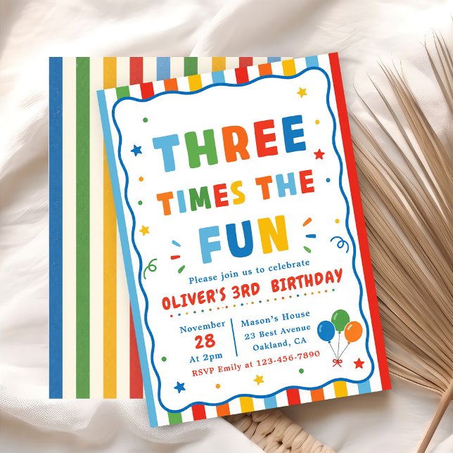 Invitation Trois fois plus de plaisir Anniversaire 3 ans Colo (Créateur téléchargé)