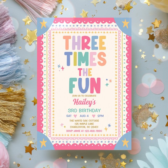 Invitation Trois fois plus de plaisir Anniversaire 3 ans fill (Créateur téléchargé)