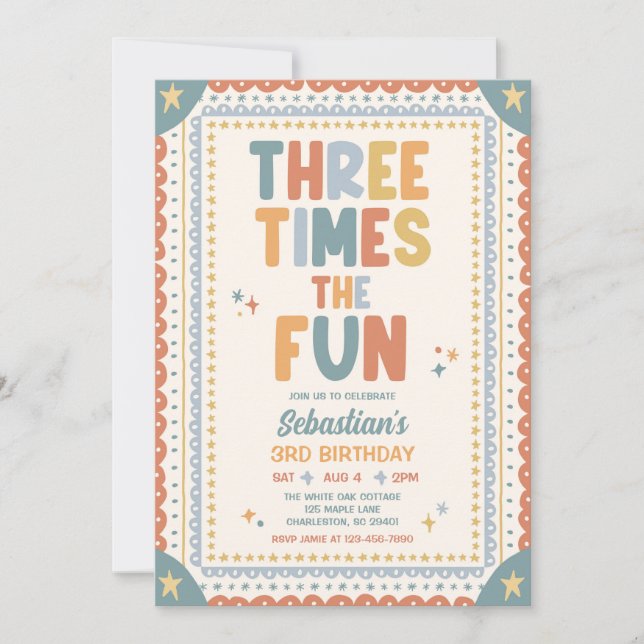 Invitation Trois fois plus de plaisir Anniversaire fantaisist (Devant)