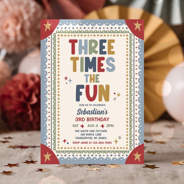 Invitation Trois fois plus de plaisir Anniversaire fantaisist (Créateur téléchargé)