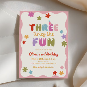 Invitation Trois fois plus de plaisir Daisy Anniversaire colo