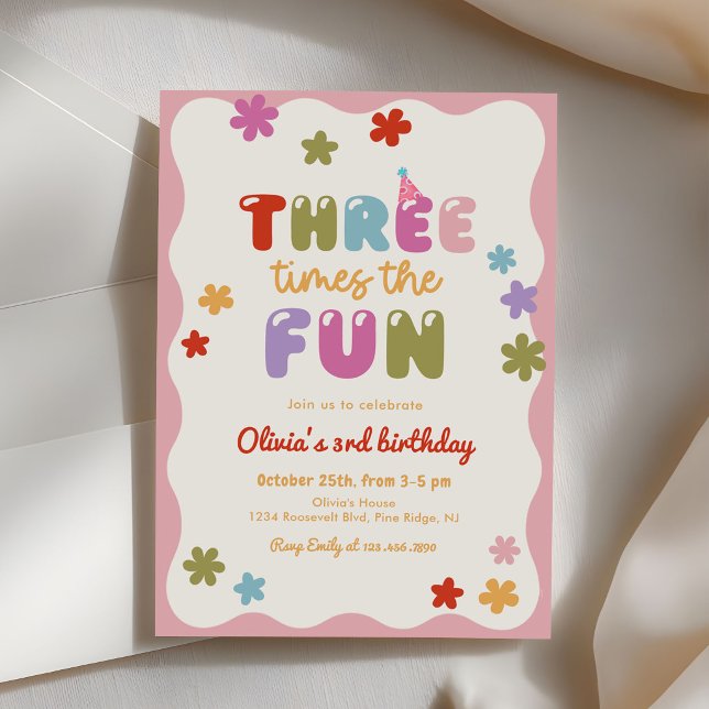 Invitation Trois fois plus de plaisir Daisy Anniversaire colo (Créateur téléchargé)
