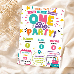 Invitation Trois fois plus de plaisir Triple anniversaire com