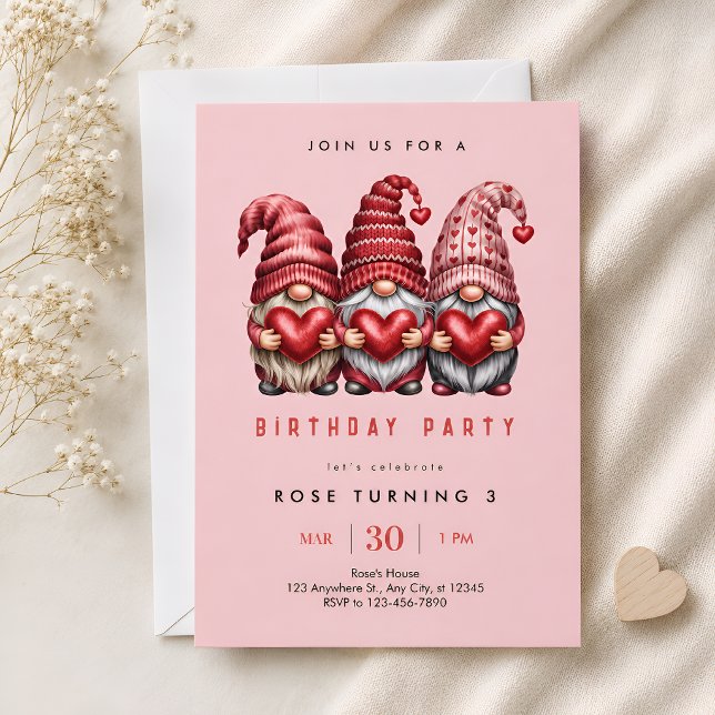 Invitation Trois Gnomes Roses 3ème Anniversaire (Créateur téléchargé)