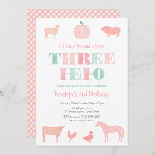 Invitation TROIS-IEIO Citrouille rose 3ème anniversaire