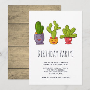 Invitation Trois jolies illustrations de cactus pour une fête