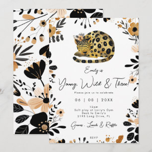 Invitation trois léopards sauvages fleurs 3e anniversaire inv