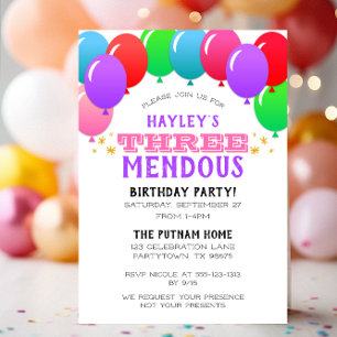 Invitation TROIS Mendous 3ème Bannière Ballons d'anniversaire