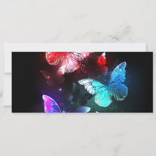 Invitation Trois papillons lumineux sur fond de nuit
