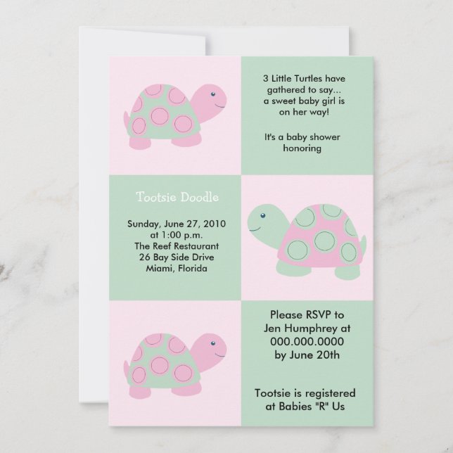 Invitation Trois petit baby shower de la tortue 5x7 de mod de (Devant)