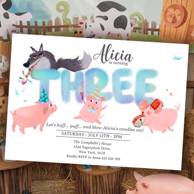 Invitation Trois Petits Cochons | Livre de l'Histoire du Gran (Créateur téléchargé)